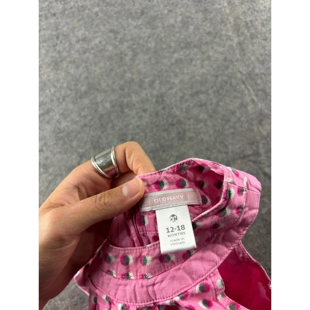 Old Navy Baby Girl Pink Polka Dot Ruffle Hem Cotton Dress 12-18 Months VTG 00s